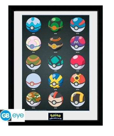 Pokemon - Poster  VETRO Incorniciato Pokeballs 30.5x40.6